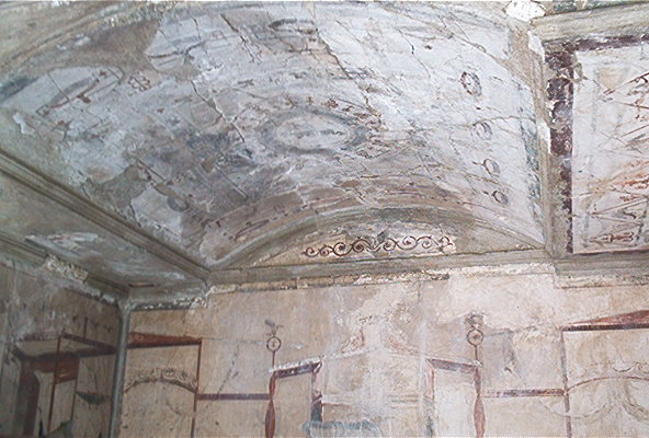 A well-decorated ceiling in Ercolano